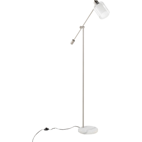 Marcel Floor Lamp in White Marble & Nickel Metal w/ Clear & Frosted Glass